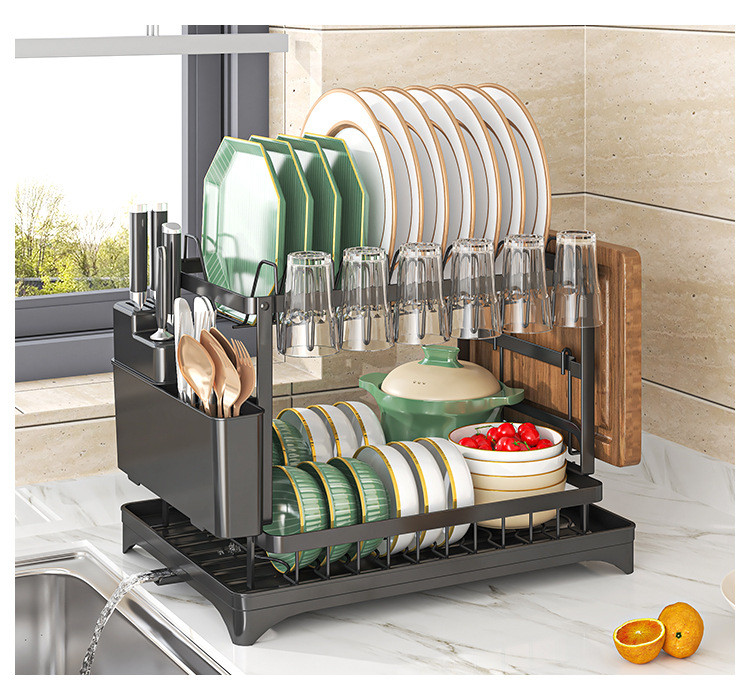 Kitchen Multifunction Carbon Steel Storage Rack Dish Water Cup Chopsticks Cutlery Cutting Board Drying Organizer Tableware