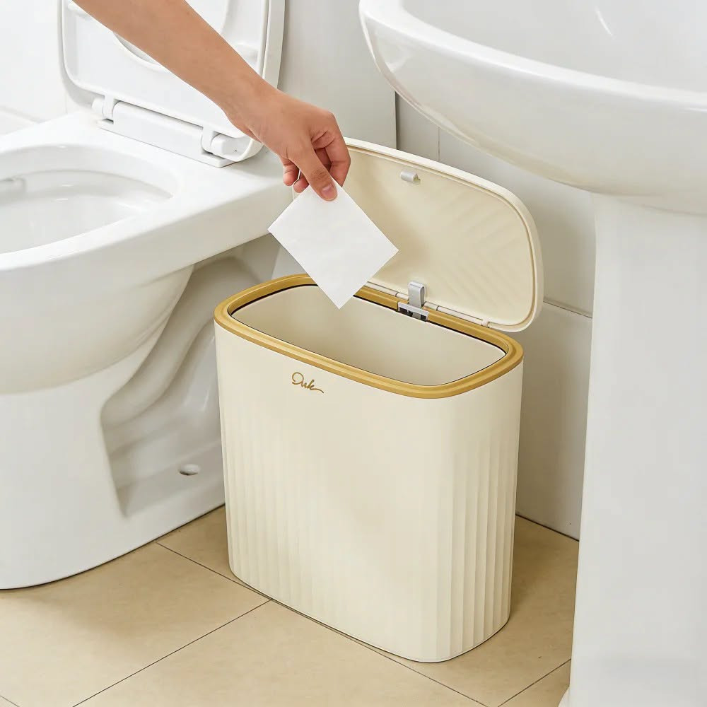 Narrow Shape Press Ring Trash Can with Lid for Bathroom Gap, Highlighting the Features of Garbage Classification