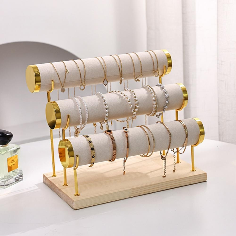 3-Layer Jewelry Rack Wooden Bracelet Holder Large Capacity Necklace Jewelry Storage Organizer