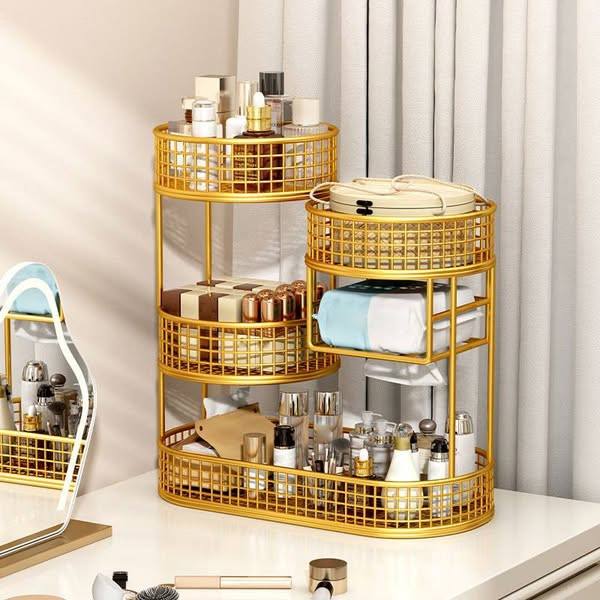 Varnished Metal Cosmetic Organizer And  Fruit Rack