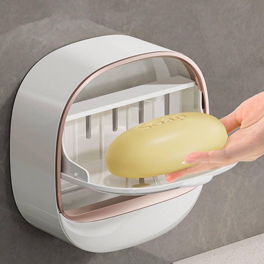 Wall-mounted household soap holder drain with cover bathroom soap storage rack