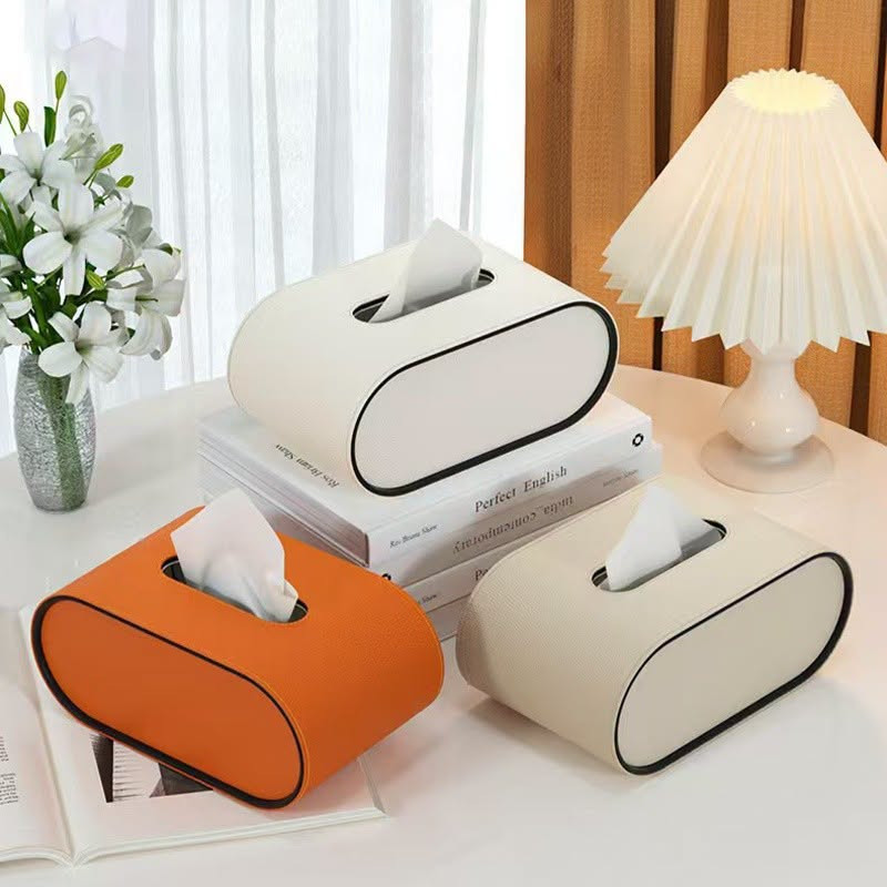 Light Luxury Oval Shaped Leather Tissue Box