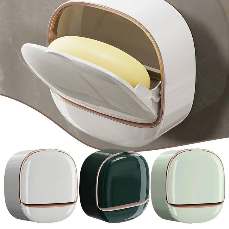Wall-mounted household soap holder drain with cover bathroom soap storage rack