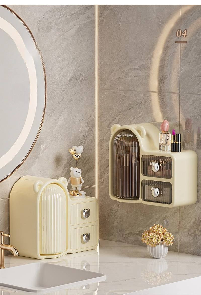 Desktop cosmetic storage box with lid with 2 drawers rotating desktop storage box for home dressing table storage